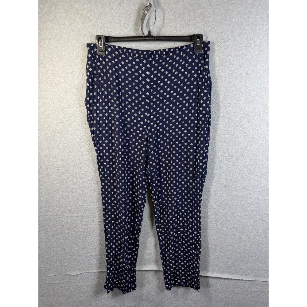 Chicos Pants Womens M/8 (Chicos 1) Blue Geometric Ankle Crepe Pull On